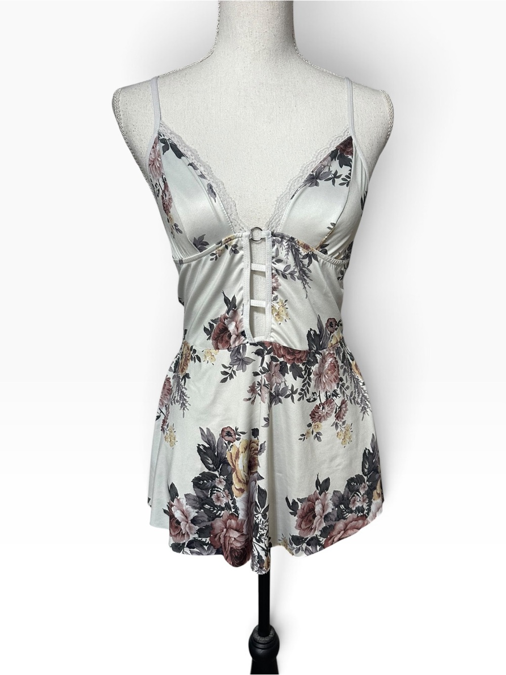 Floral Lace-Trim Chemise minidress - White Floral
